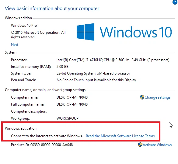 Nếu lúc này máy tính của bạn chưa kết nối Internet thì sẽ thấy dòng Connect to the Internet to activate Windows.