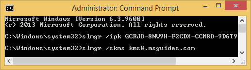 Nhập lệnh “slmgr /skms kms8.msguides.com” vào CMD rồi nhấn “Enter"