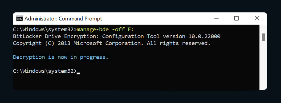 hủy kích hoạt Bitlocker từ CMD