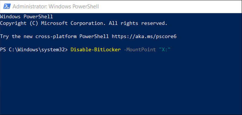 hủy kích hoạt Bitlocker từ CMD