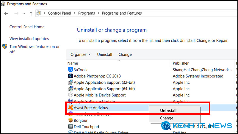 cách xóa avast free antivirus win 10