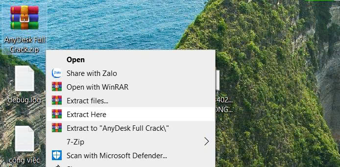 Giải nén file phần mềm Anydesk crack vừa tải