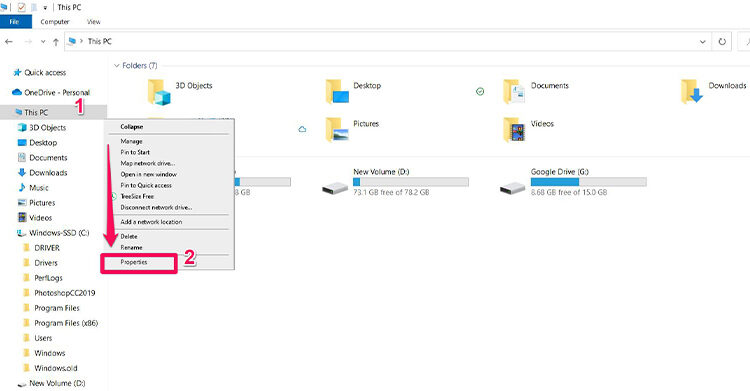 Truy cập vào phần "This PC" và sau đó chọn "Properties"