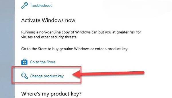 Chọn "Change product key". Và nhập Product Key Windows 10 Pro đã có sẵn