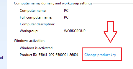 Nhấn vào "Change product key."